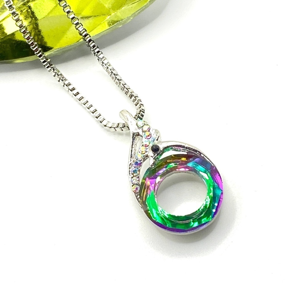 Rainbow Colors Sparkly Pendant on Silvertone Box Chain NEW